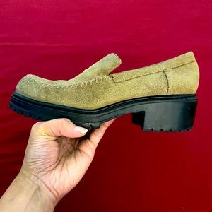 Vtg Genuine Suede Chunky Heeled Wedge Sqre Toe 6.5